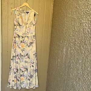 Studio F linen/rayon blend floral Maxi Dress - Cream and Pink
